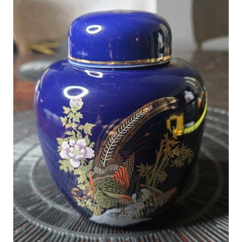 Vintage Ceramic Cobalt Blue Japanese 4.5" Decorative Vase-Unmarked